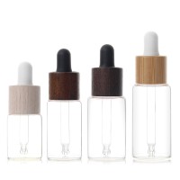 10 15 20 25 30ml round empty glass essential oil serum dropper foundation bottle with 18-415 bamboo and wood dropper cap collar