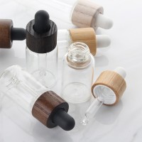 5ml 10ml 15ml round empty glass essential oil serum dropper bottle with 13-415 & 13-410 bamboo and wood dropper cap